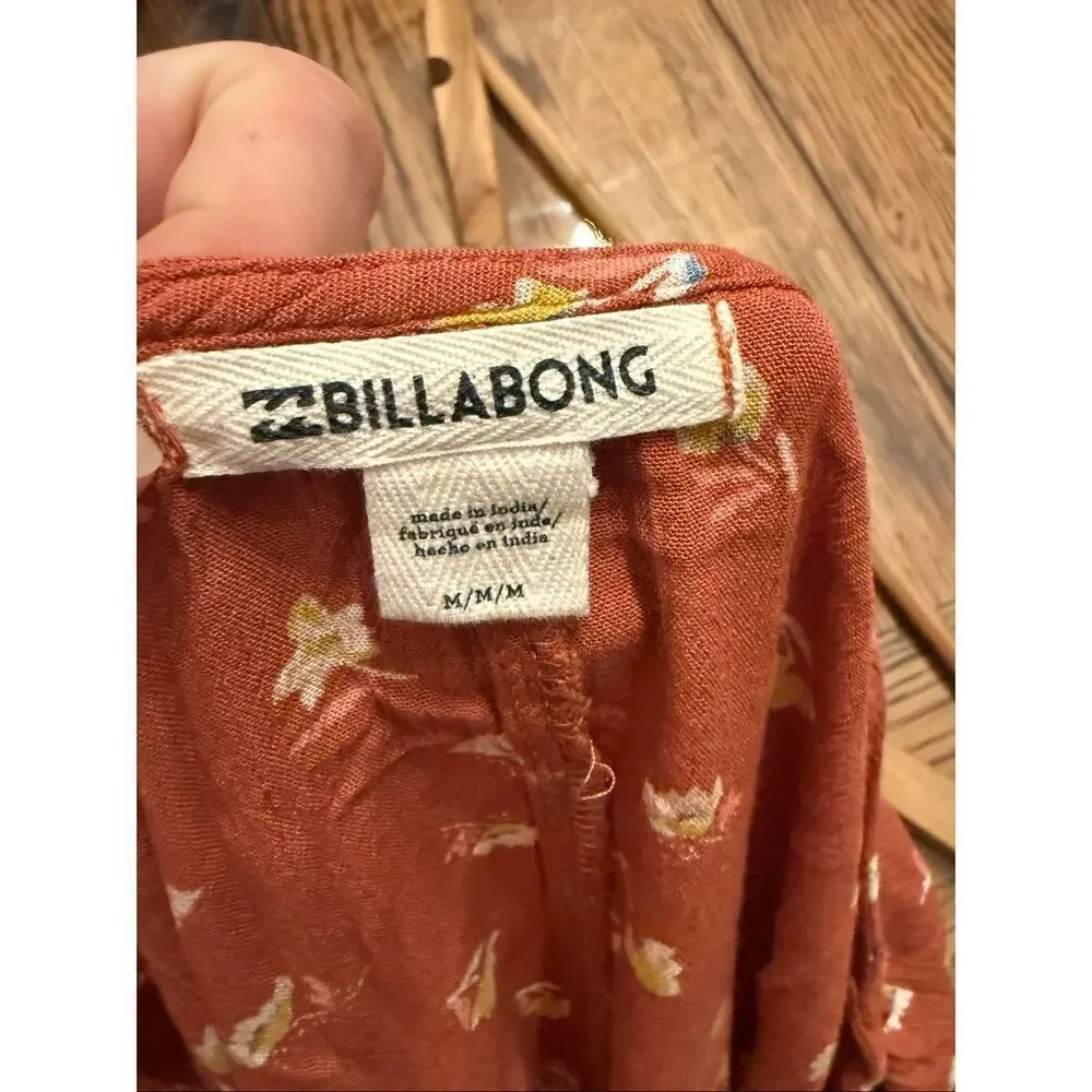 Billabong Orange Floral Crinkle Sleeveless Cinched‎ Tie Cami Mini Dress Medium